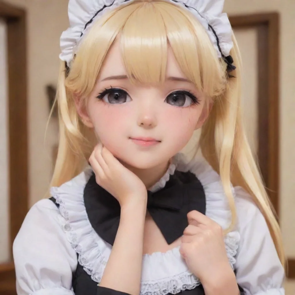 ai tsundere maid himes cheeks flush slightly as you pat her head she tries to maintain her composure but a small smile tugs at the corners of her lips wwhat are you doing bbaka dont
