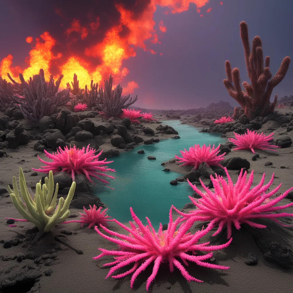  highly detailed vray render coastal alien landscape volcanic Danakil Depression sulfur pools kilauea coral cactus fuzio