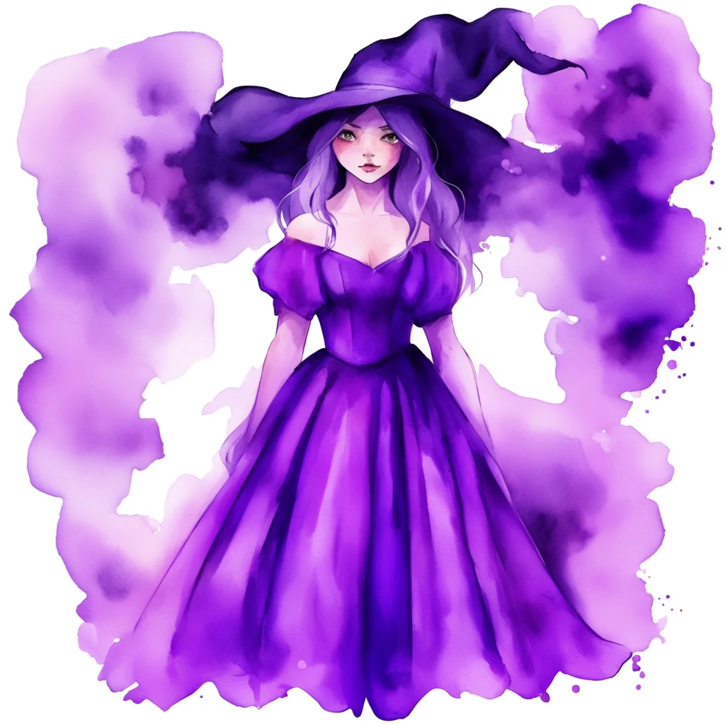  purple dress witch Kind face Watercolor style