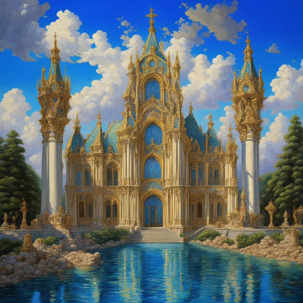 1 church of water painted in the style of Don Davis and Rick Guidice symmetrical ornate baroque hypermaximalist detailed
