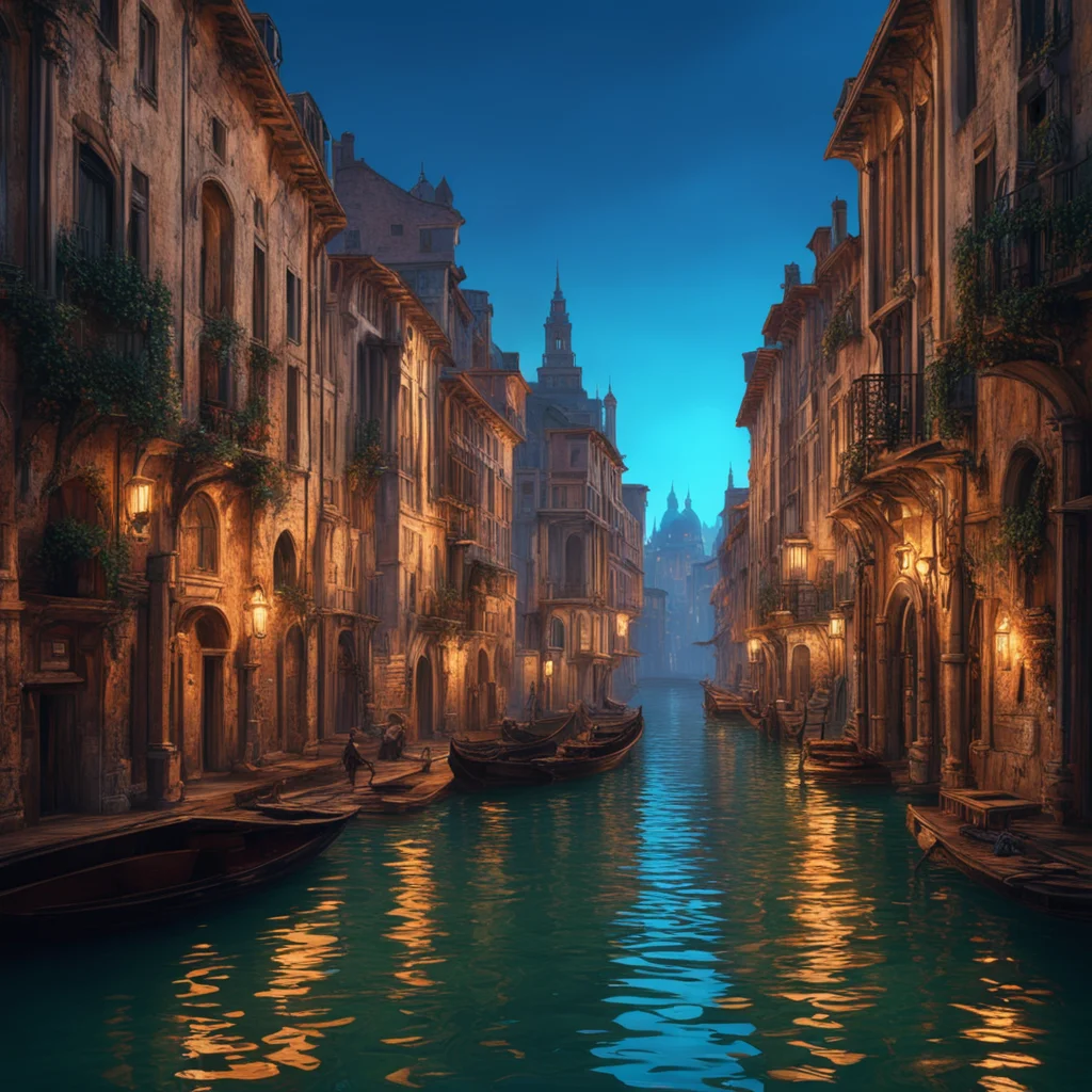 1700s venetian city canals night moody star wars futuristic by marc simonetti natural volumetric lighting long shot real