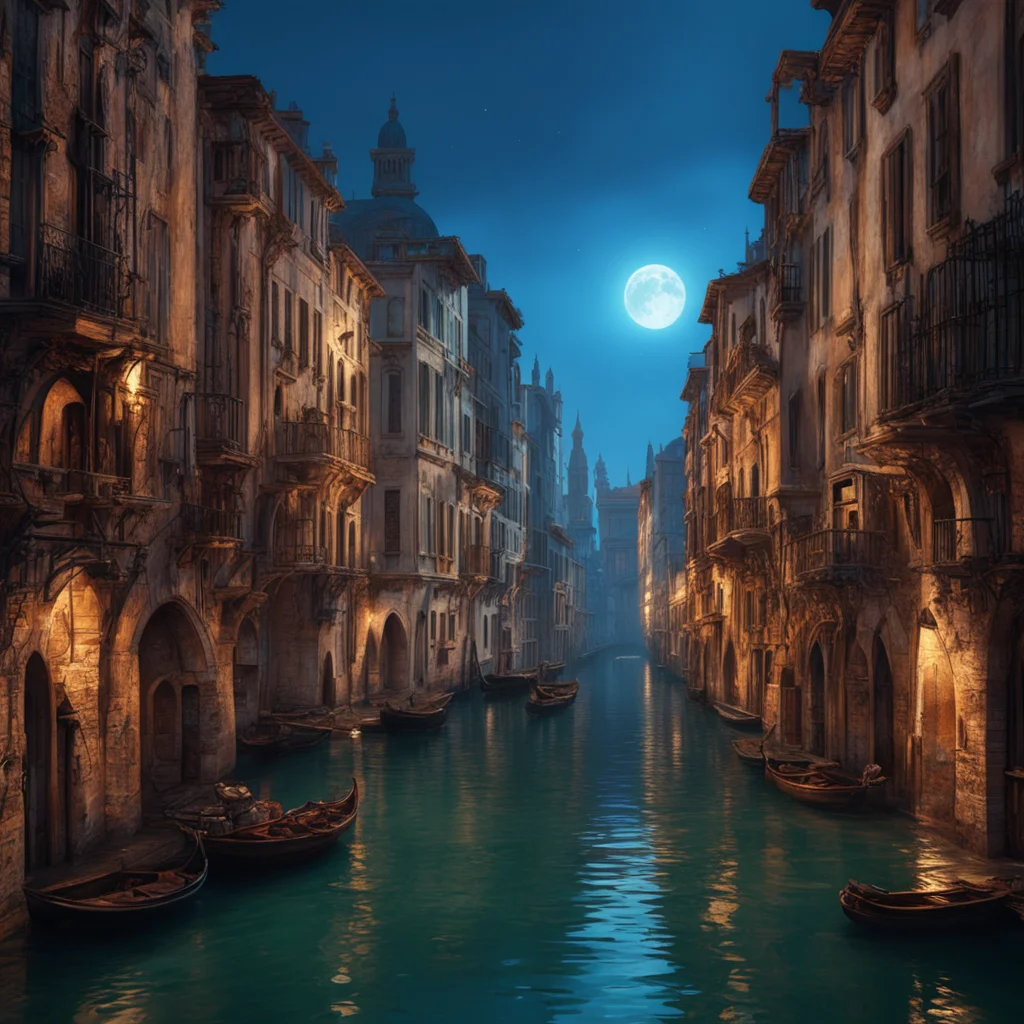 1700s venetian city canals night moody star wars futuristic by marc simonetti natural volumetric lighting long shot realistic 4k octane beautifully deta