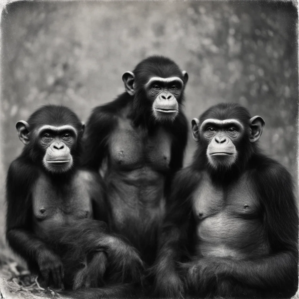 1800s grainy black and white photo of vampire chimpanzees