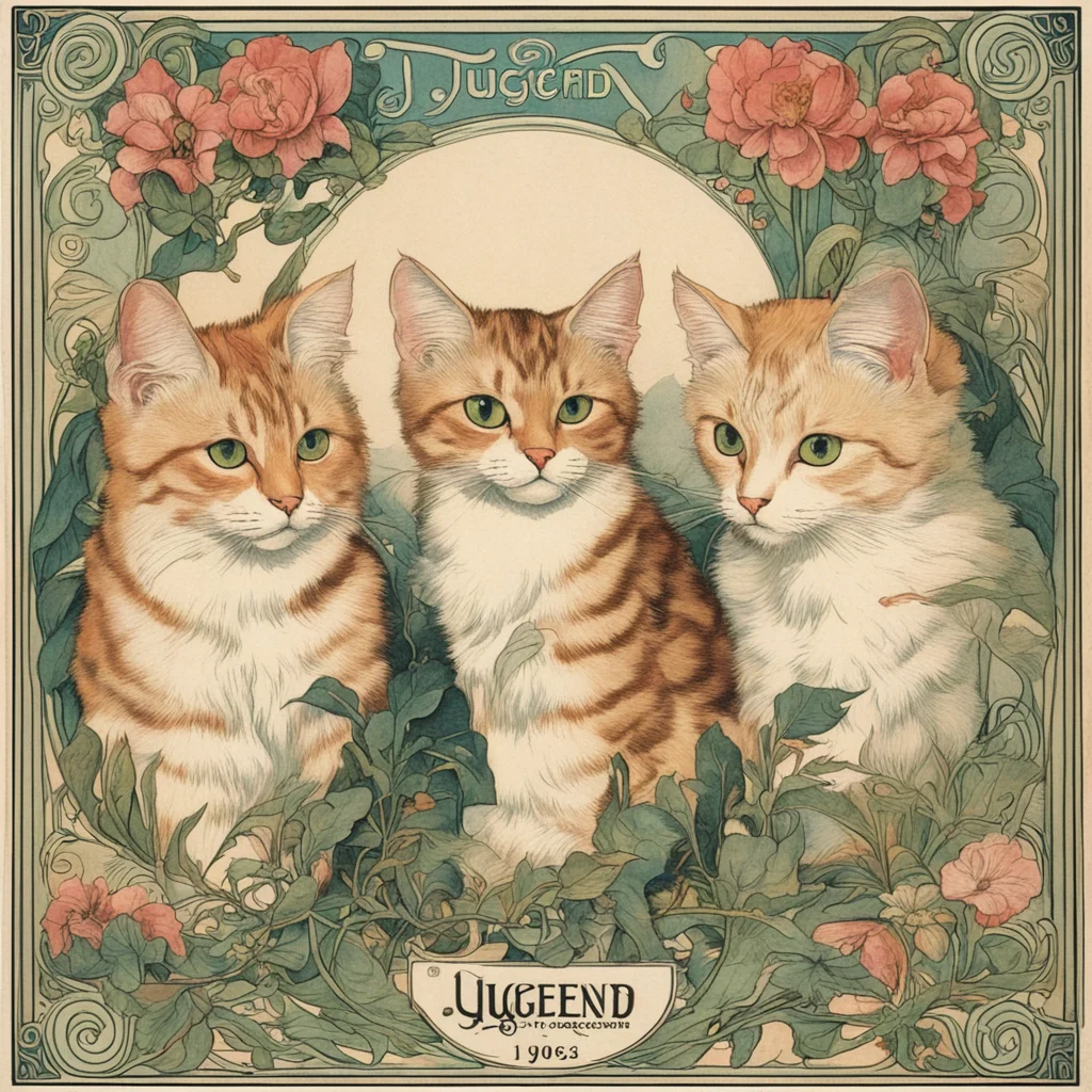 1903 covers of jugend magazine with detailed color drawings of cats and plants drawn in the style of art nouveau