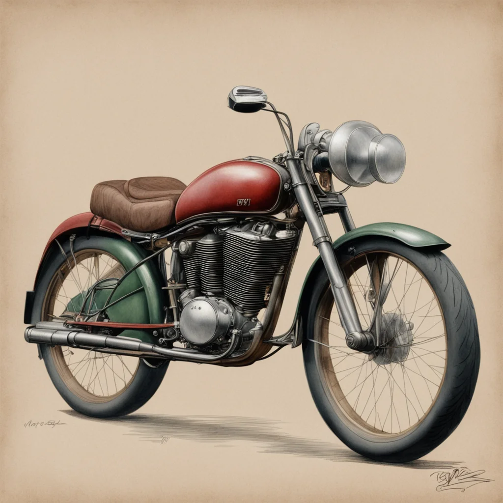 1921 moto guzzi Normale motorcycle drawn color realistic