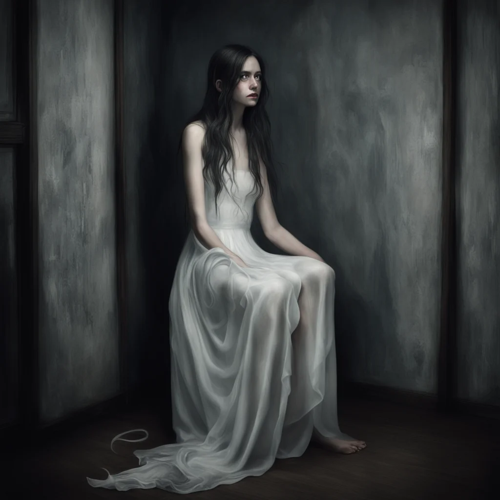 1930 Photorealistic 3 dimensional dark Female in white dress and long dark hair sitting in corner tentacles wrapping aro