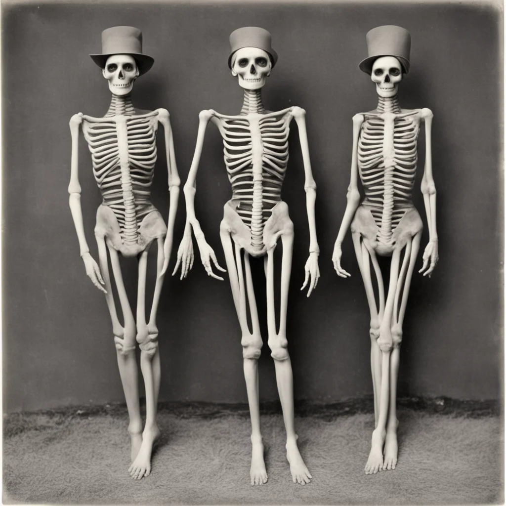 1930s Halloween photo of three svelte women wearing full body skeleton suits  ar 57
