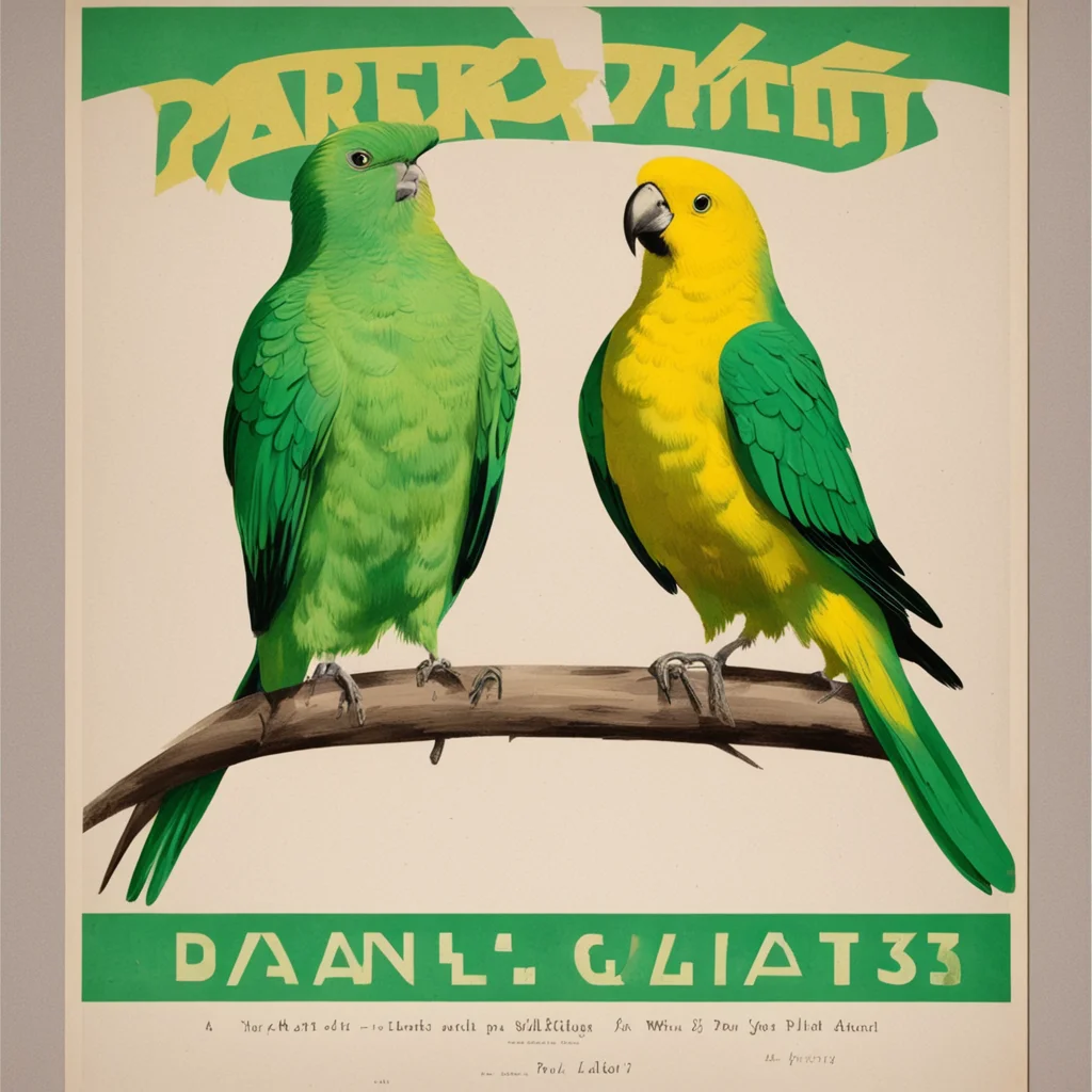 1940s baseball poster parakeets green and gold