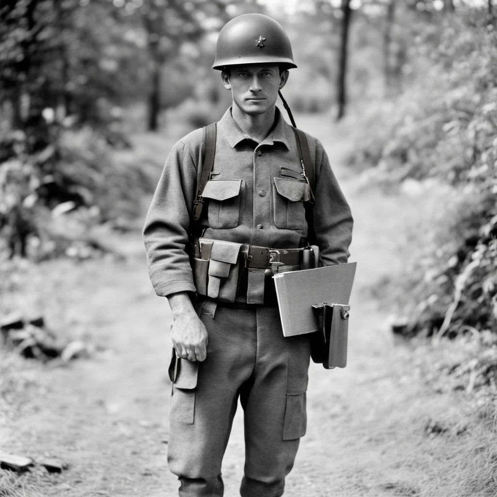 35mm photograph film grain world war 2 american soldier helmet shawl ammo pouches on belt straps connected to belt boot 