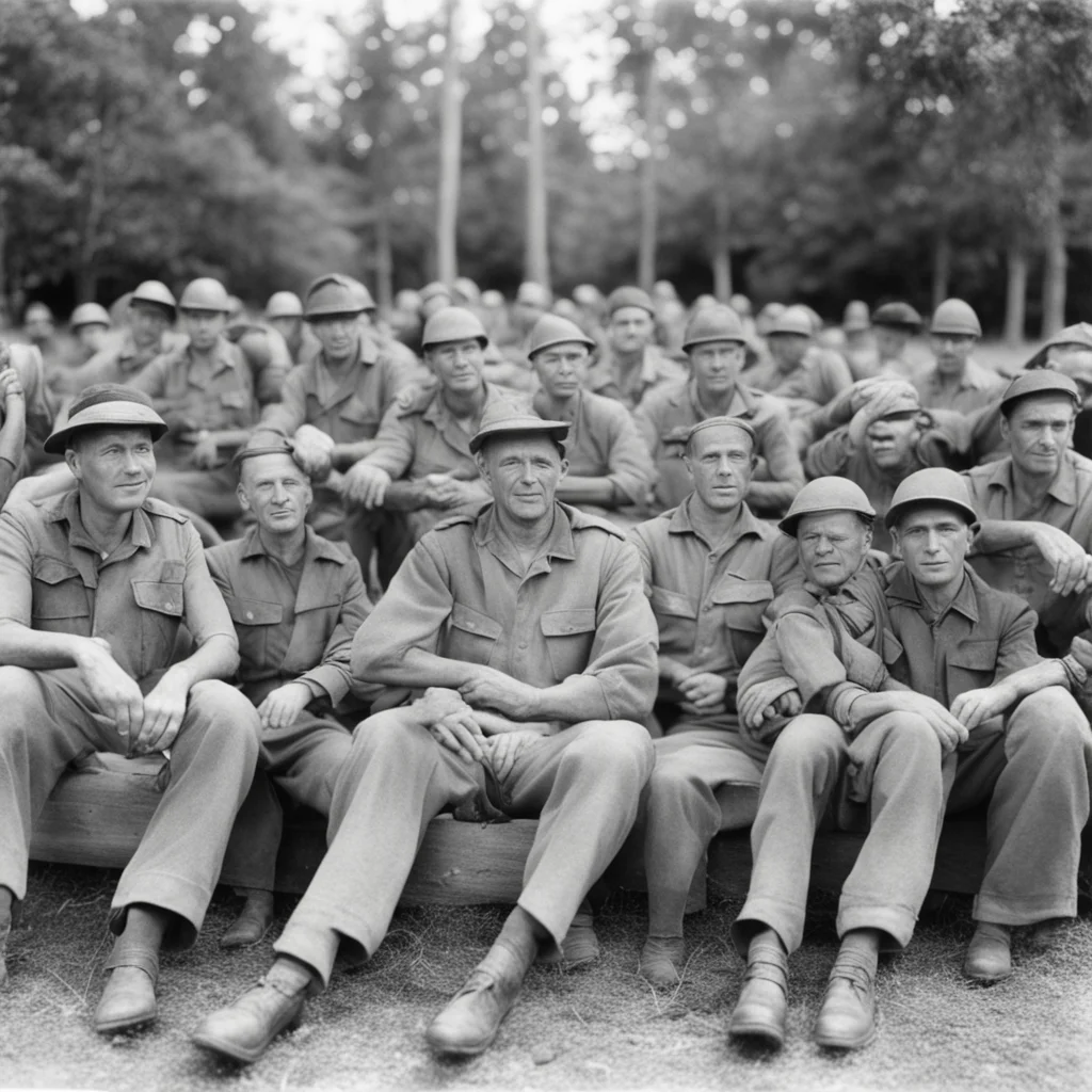 35mm photograph groups of seventy soldiers relaxing on base candid picture ww2