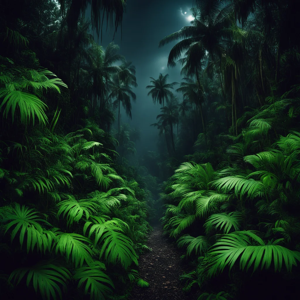 35mm photography dark dense jungle scenery at night wallpaper ar 45