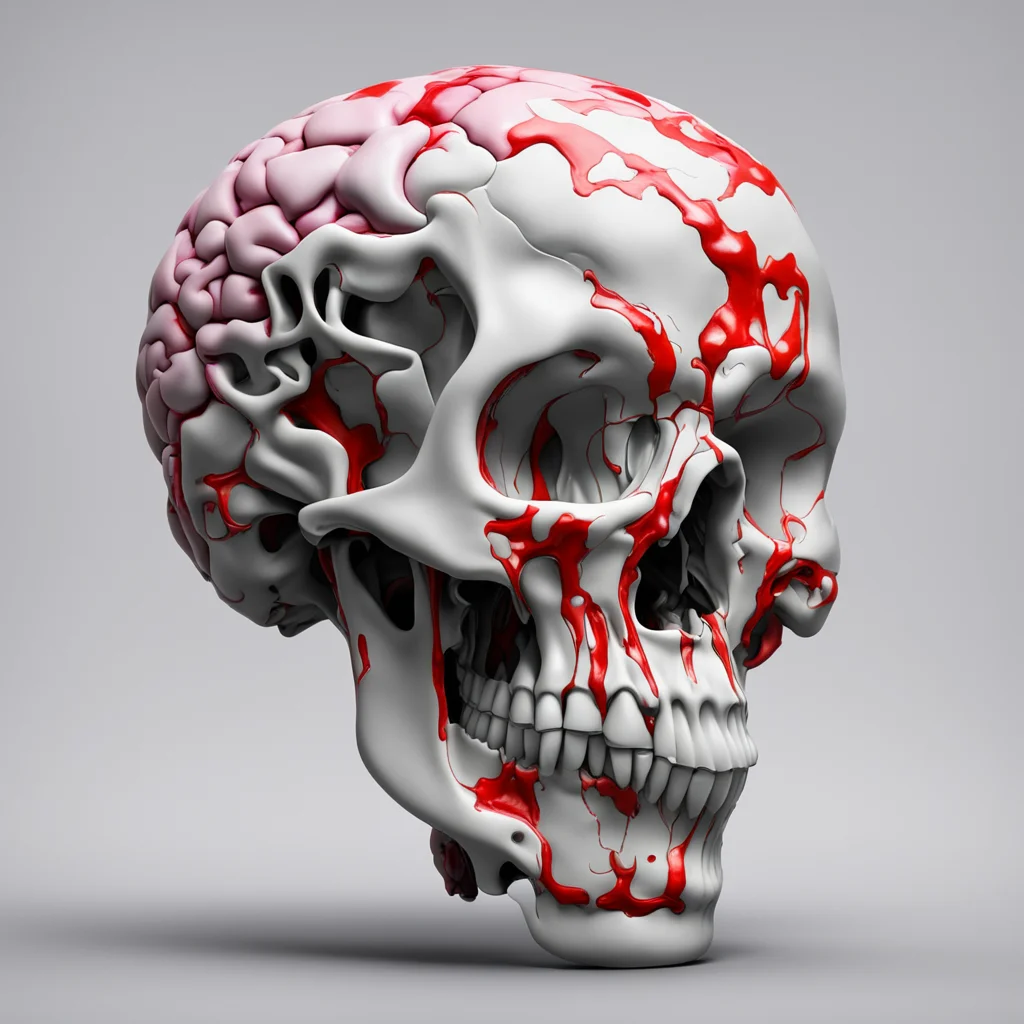 3D anatomically correct skull portrait of a lady oozing thick paint from brain