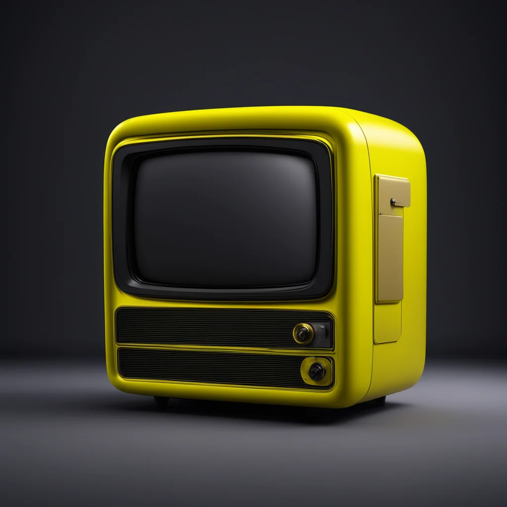 4k octane render hyper realistic yellow vintage television with black background