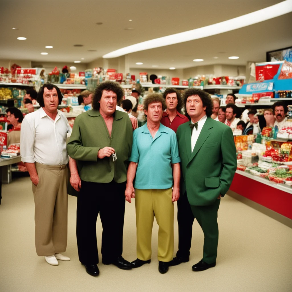 70mm still inside the shopping mall from the 1978 movie Dawn of the Three Dead Stooges in technicolor starring Moe Howar