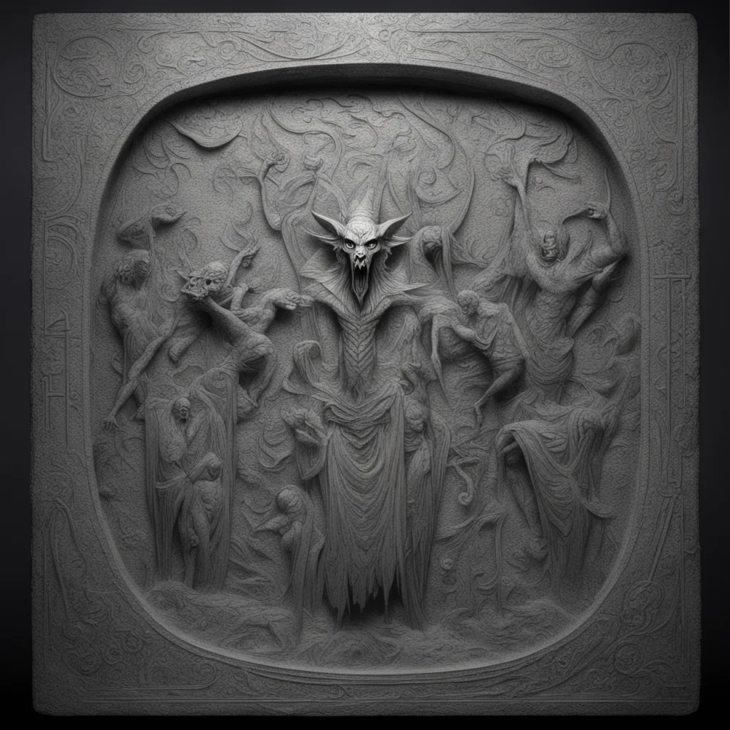9 dnd demon lords etched into a strobe tablet inside of a tomb volumetric octane render