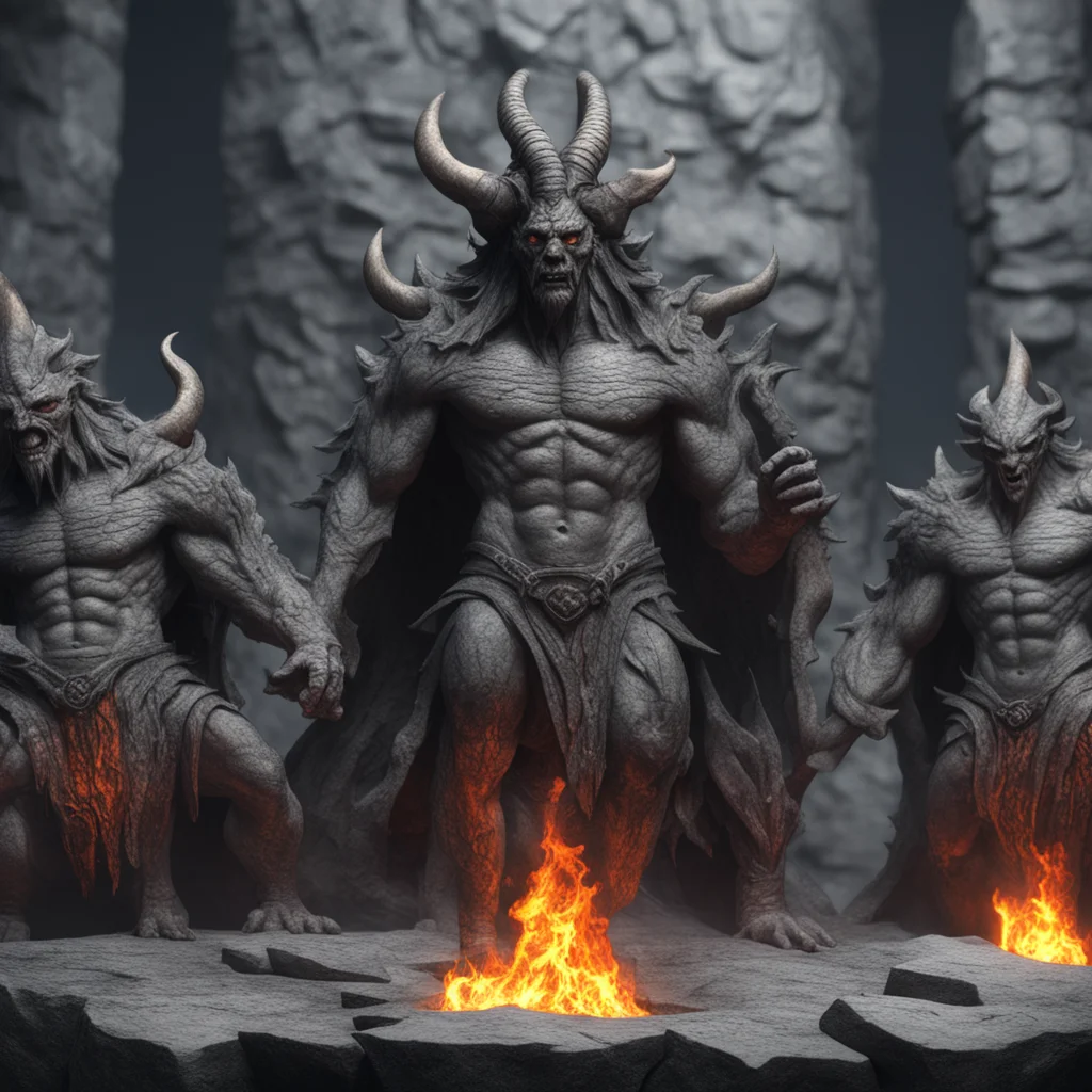9 greater demon lords etched into stone torch lit dnd cinematic octane render hyper real aspect 169
