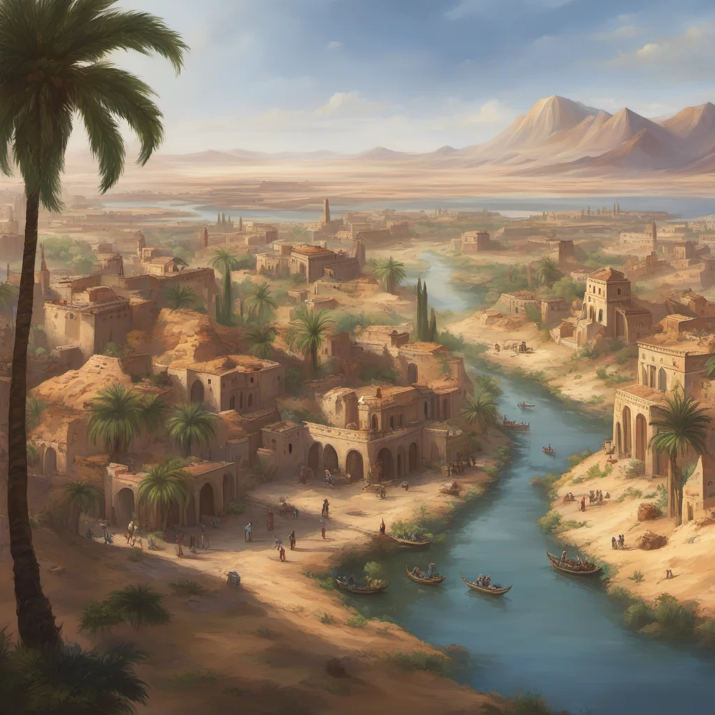 A beautiful painting of European town2oasis in the Desertthe river NileTrending on artstation2k ar 169