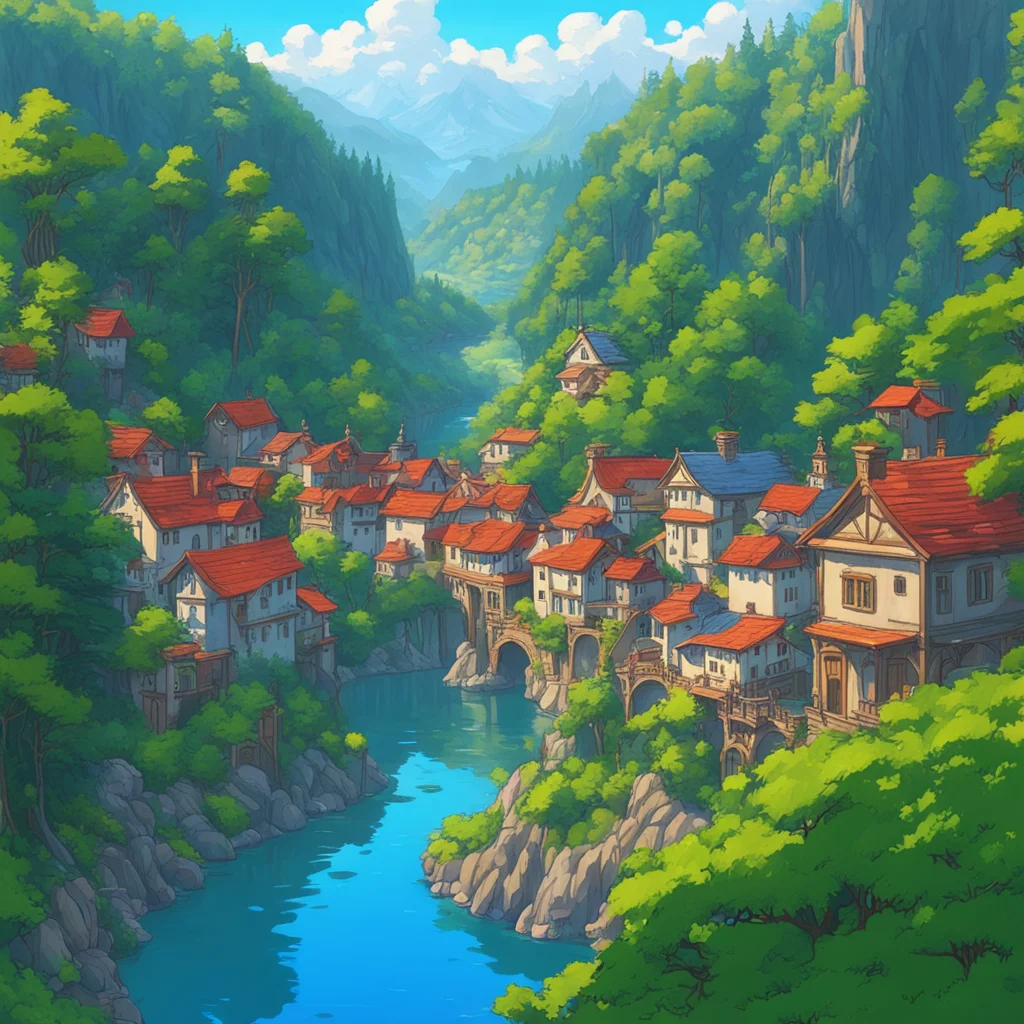 A beautiful painting ofEuropean town15 larch virgin forest15 blue riversby Studio Ghibli upscaled Trending on artstation