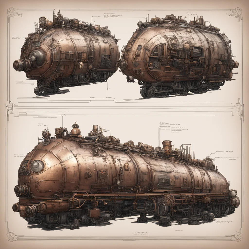A blueprint of one Steampunk styletrains with future outline and aerodynamic nose streamlined shape in the middle of the
