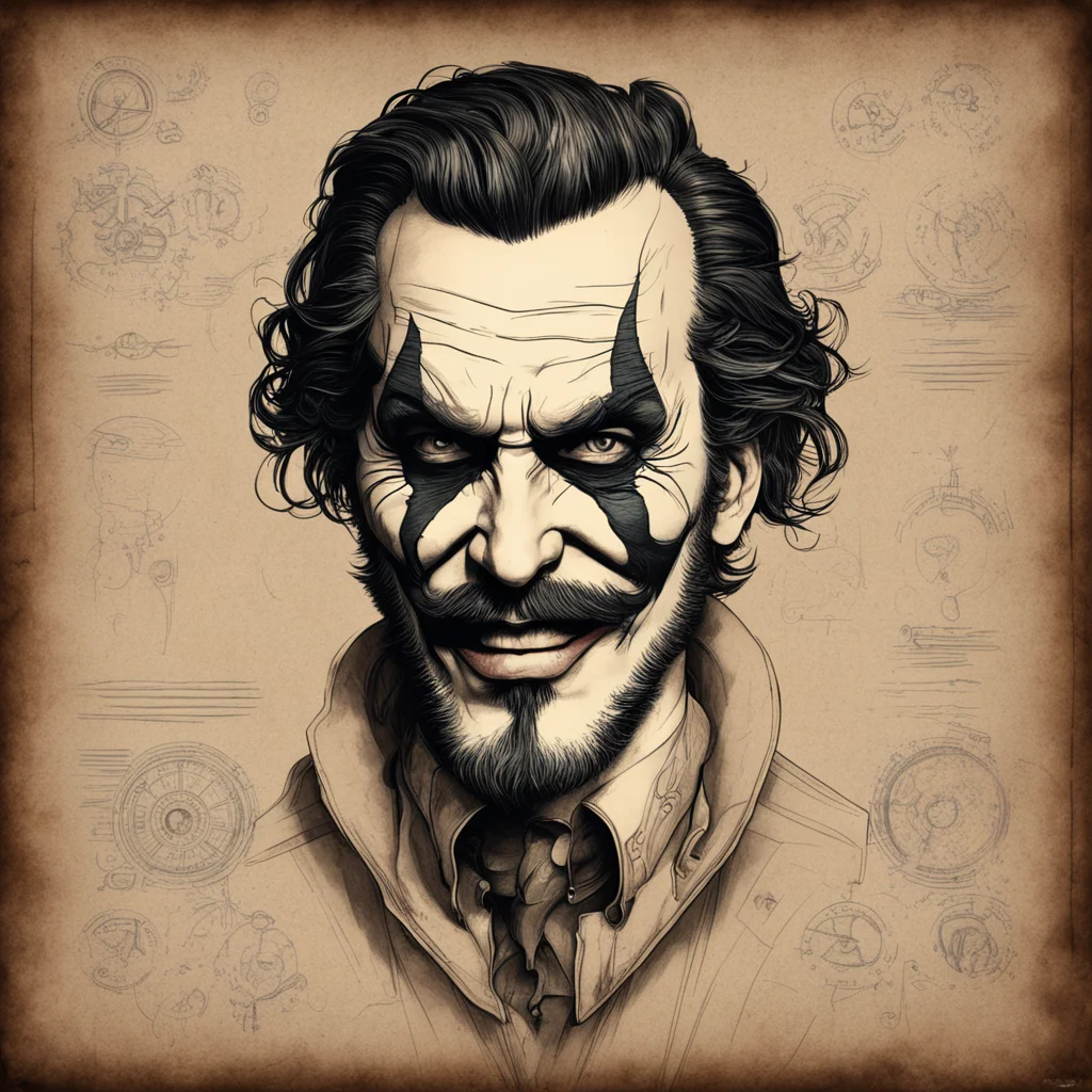 A blueprint of steampunk style Joker of Joaquin Phoenix or Johnny DeppThe 90 side of the face  Beautiful beard Character