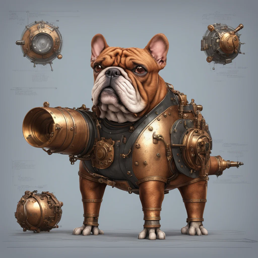 A blueprint of steampunk style bulldog  Refer to real bulldog shapeweapon design trending on Pinterestcom  High quality 