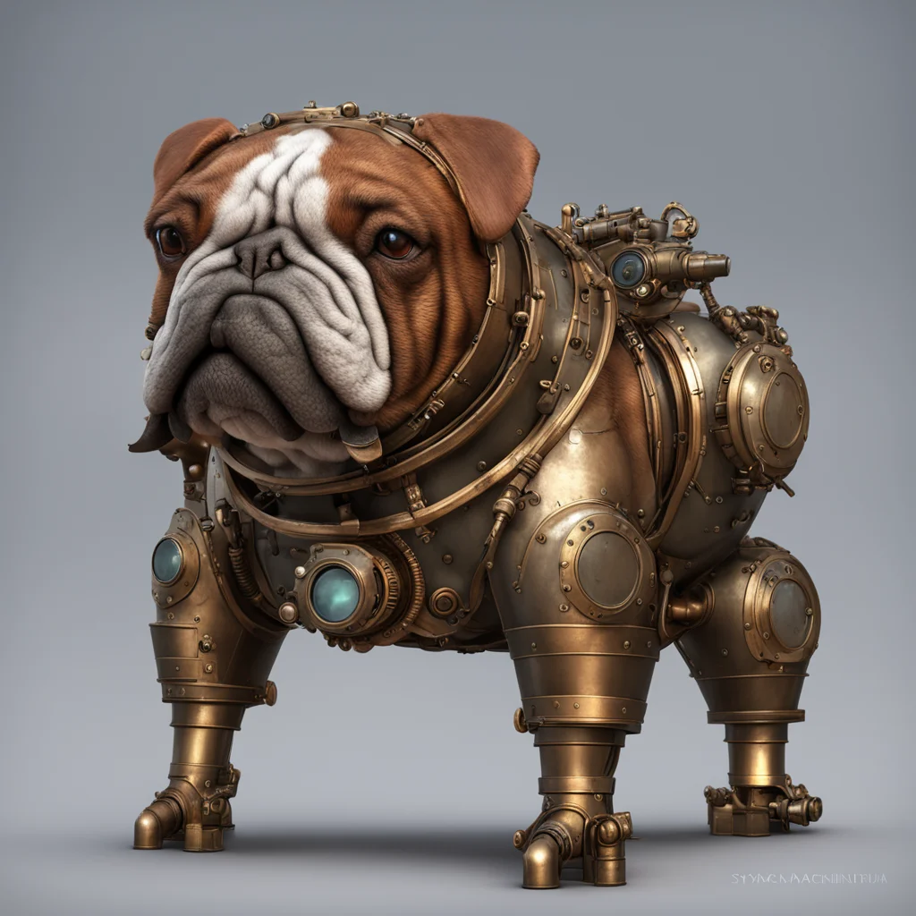A blueprint of steampunk style bulldog  Refer to real bulldog shapeweapon design trending on Pinterestcom  High quality specular reflection Copperba