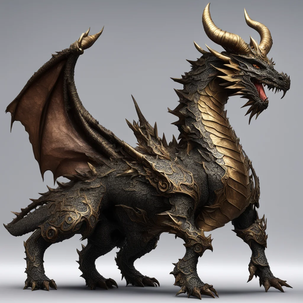 A bronze dragon with antlers and hard surfaced armor sculpted by Dashi Namdakov complex elite ornate elegant luxurious u
