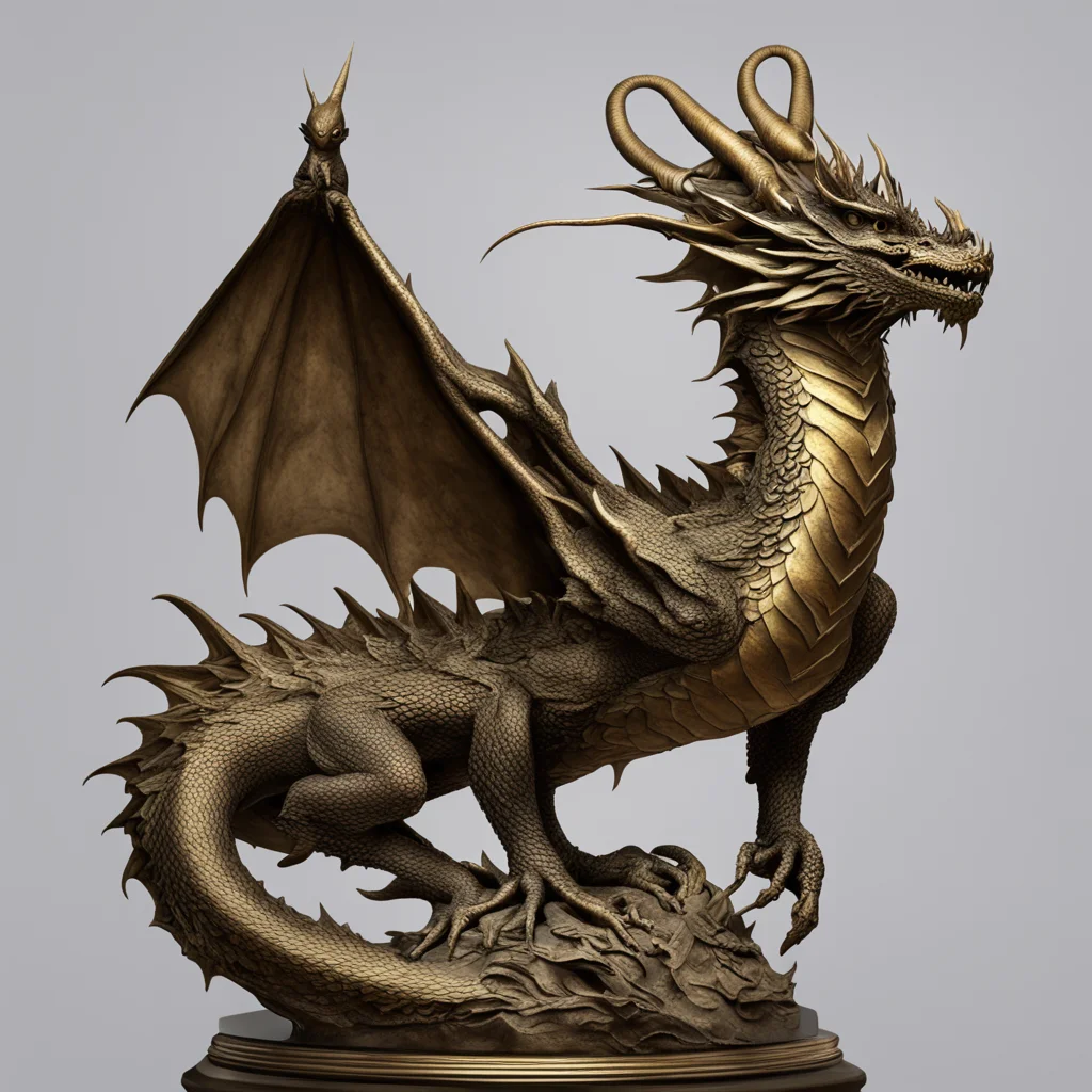 A bronze looking dragon with a bird on top of it of a religious nature