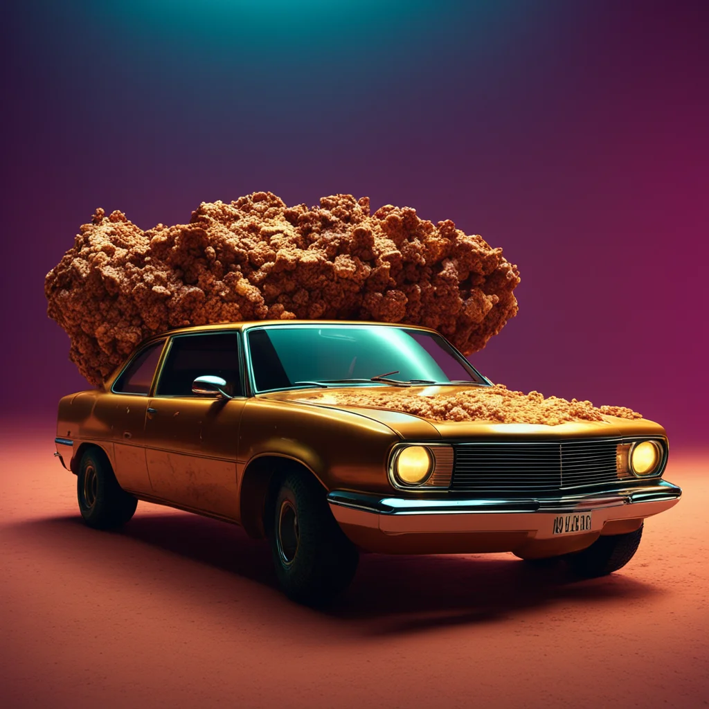 A car designed like a Deep fried mars bar volumetric lighting rendered by Octane IMAX SUV advert 1990s post processed up