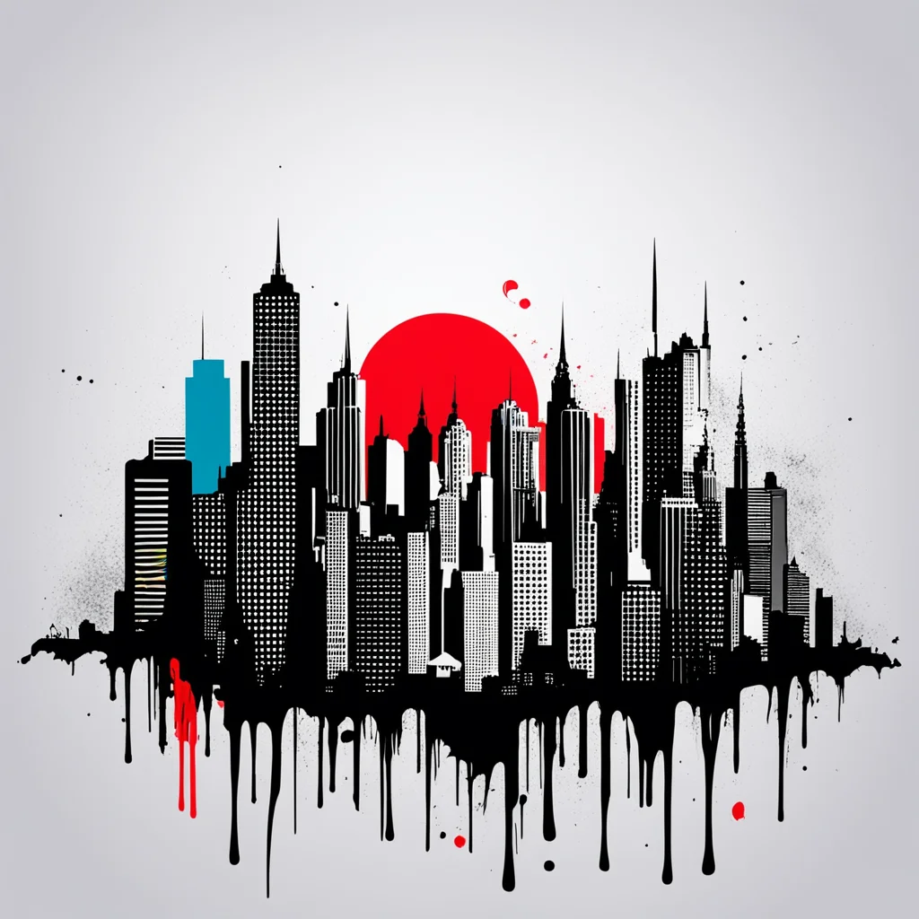 A city skyline in the style of banksy
