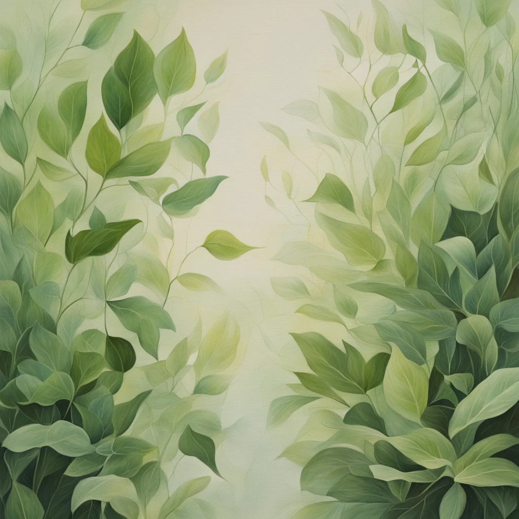 A closeup painting of the biological process of photosynthesis with muted colours and soft brushstrokes that give the pa