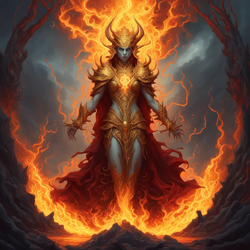 A combined god of fire and lava and wrath lace Lightning storm fire flame ivory magical atmosphere hell insanely detaile