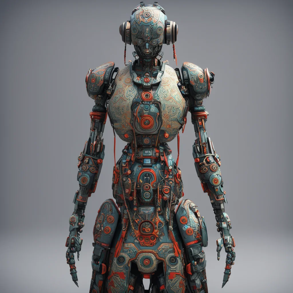 A concept design of a robot droid Chinese tribal pattern dress octane render high detailed hyper realistic cinematic epic photography by Sarah Morris H