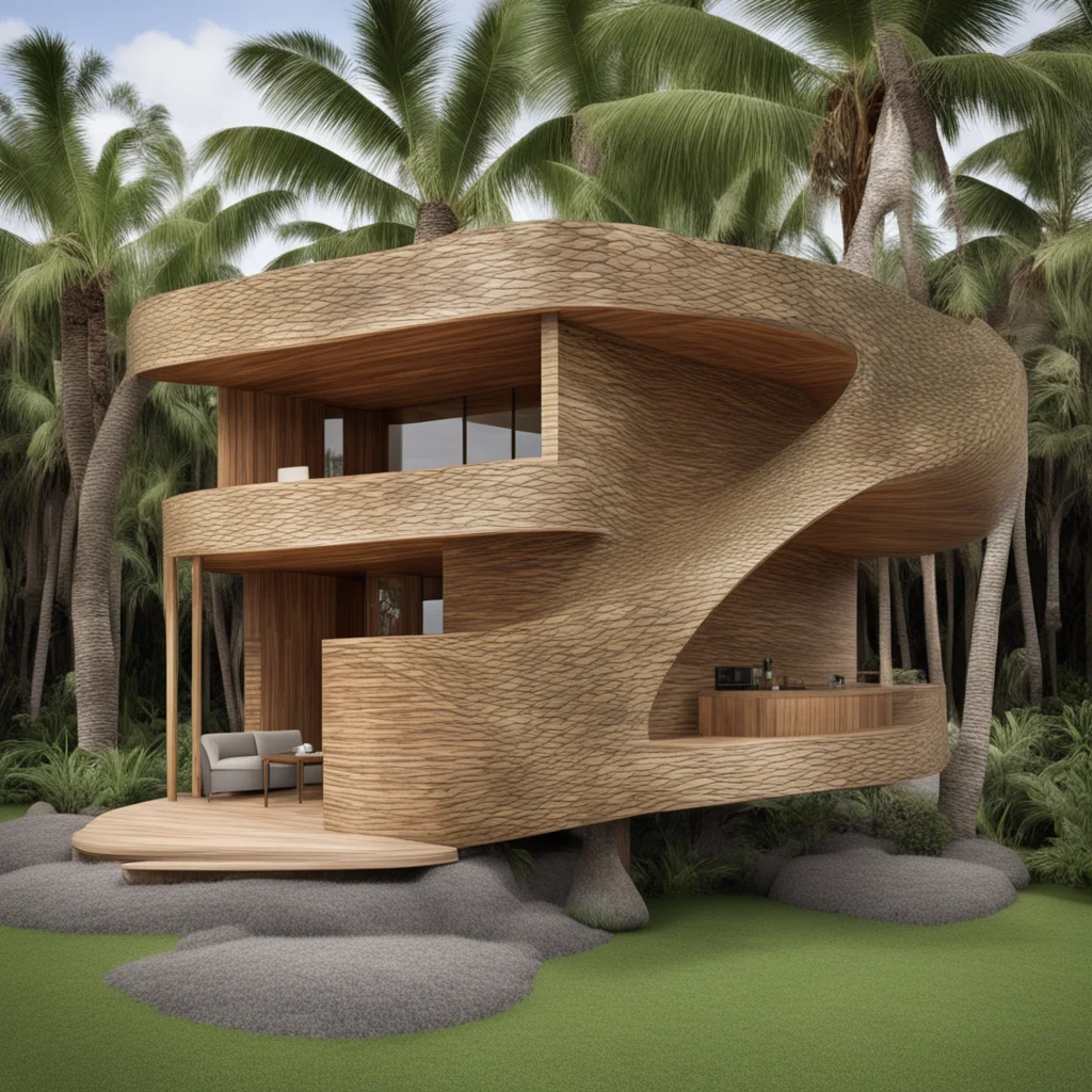 A contemporary chickee built from melaleuca and Australian pine clad in iguana and python skin
