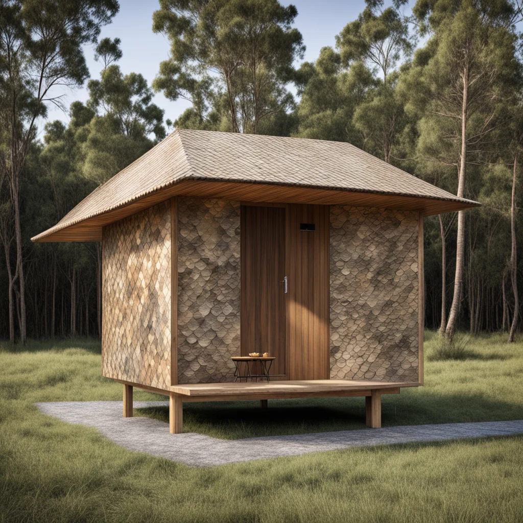 A contemporary chickee hut built from Australian pine clad in python skin