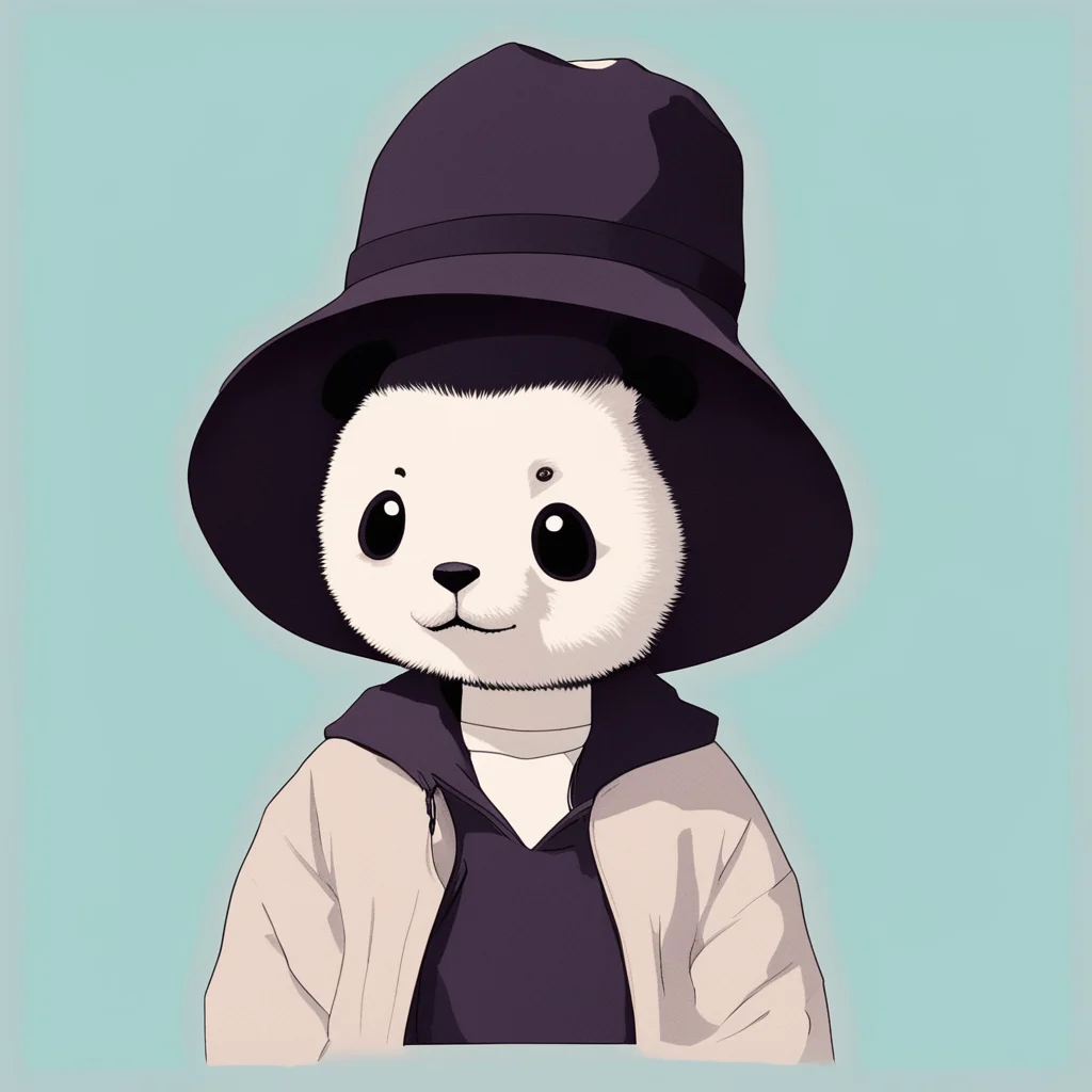 A cool girl wearing a hat in the shape of an panda Studio Ghibli Japanese animation illustration