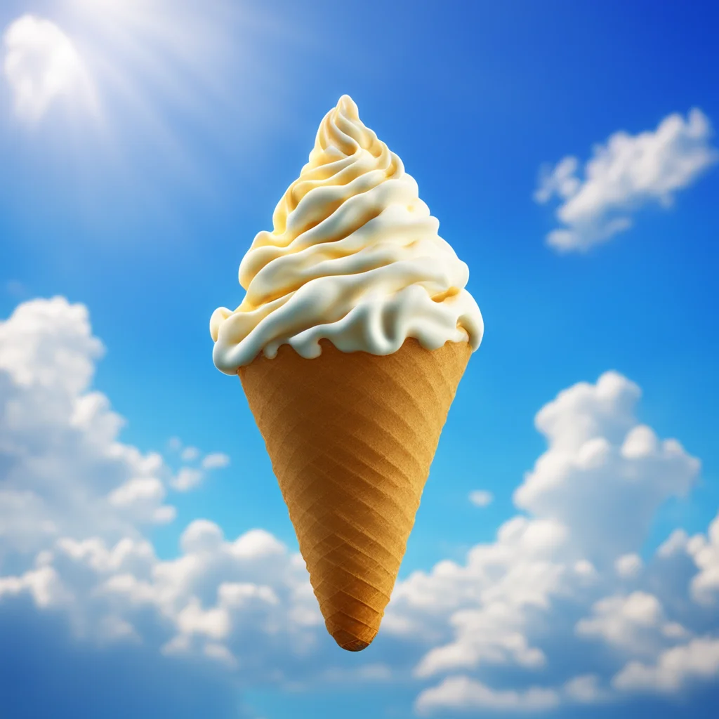 A fantacyice cream cone like cloud floating in the blue sky with very rich detailing and fine light and shadow 4k epic s