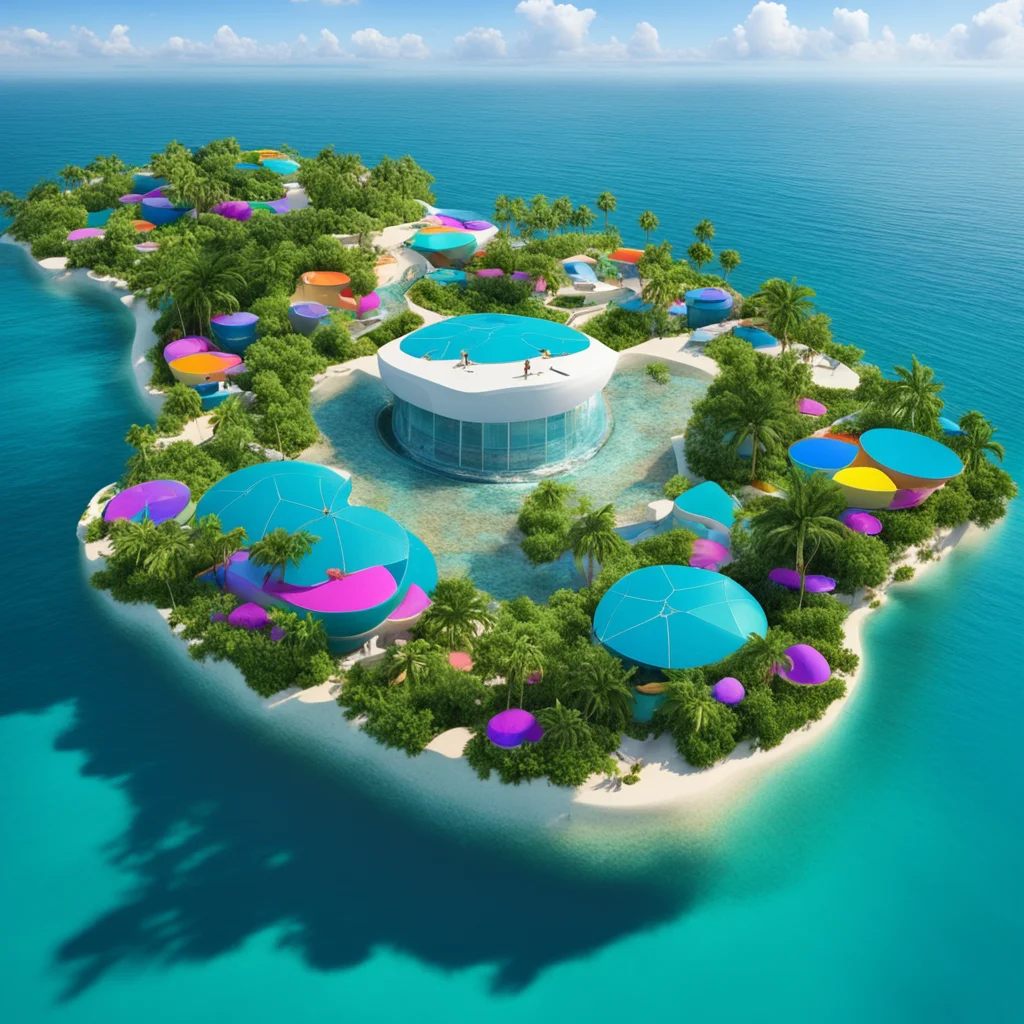 A flexible technicolor floating island that gathers ocean plastic and automatically uses it as a material to expand the 