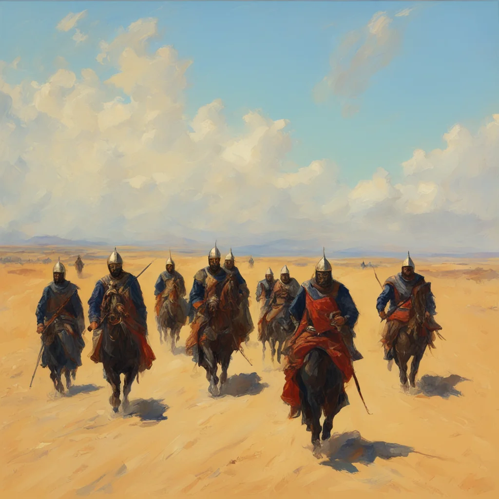 A group of crusaders marching through the desert on a hot sunny day in the style of ilya repin