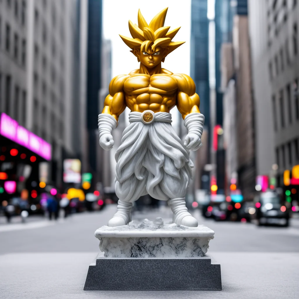 A marble statue of Goku in New York post card