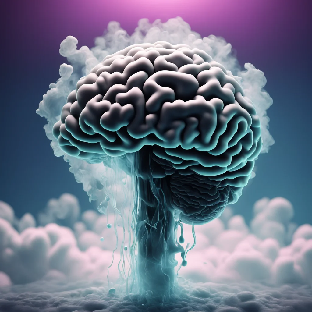 A melting brain with david clark microphone headset on top dry ice clouds and cinematic lighting octane render 8k