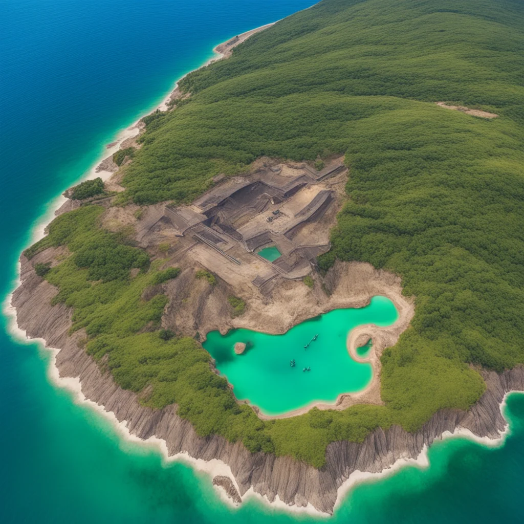 A mining operation of a trapical island view from the sky drone photography