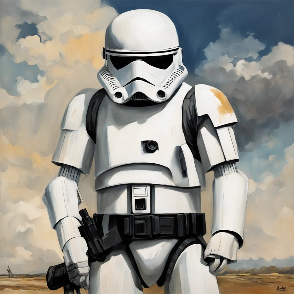 A painting of an aging Storm Trooper in the style of Norman Rockwell ar 45