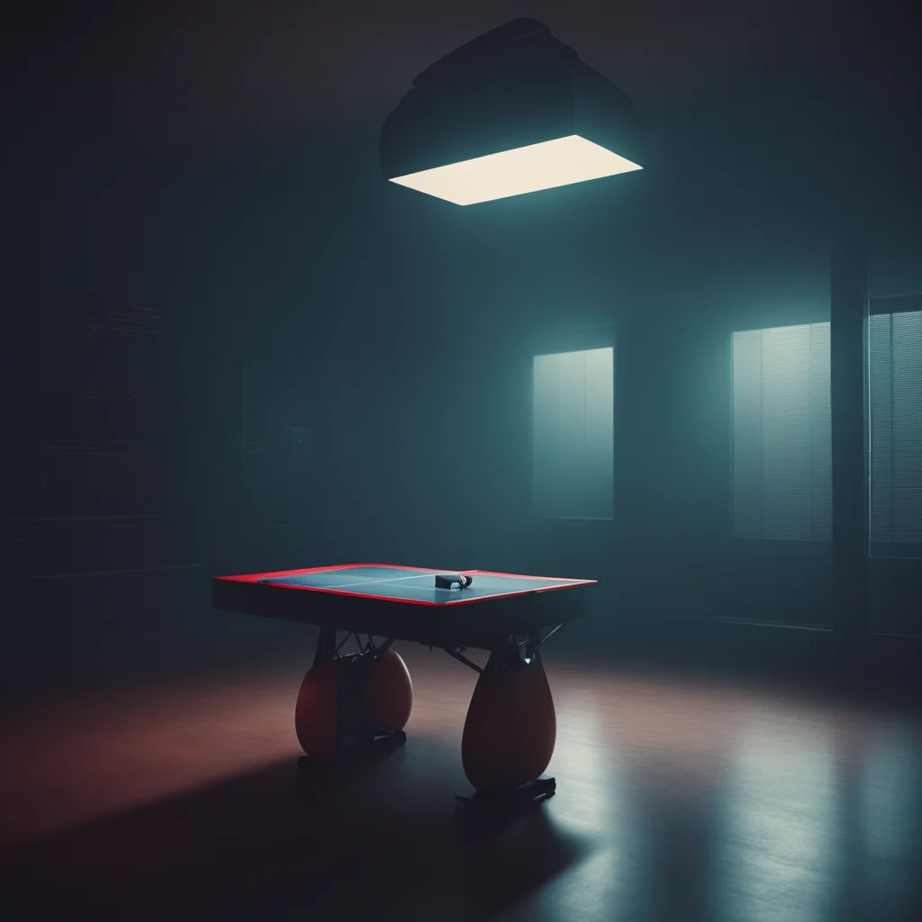 A person playing a ping pong machine in an empty dark room Light coming from the machine  Stranger Things  80s movie  re