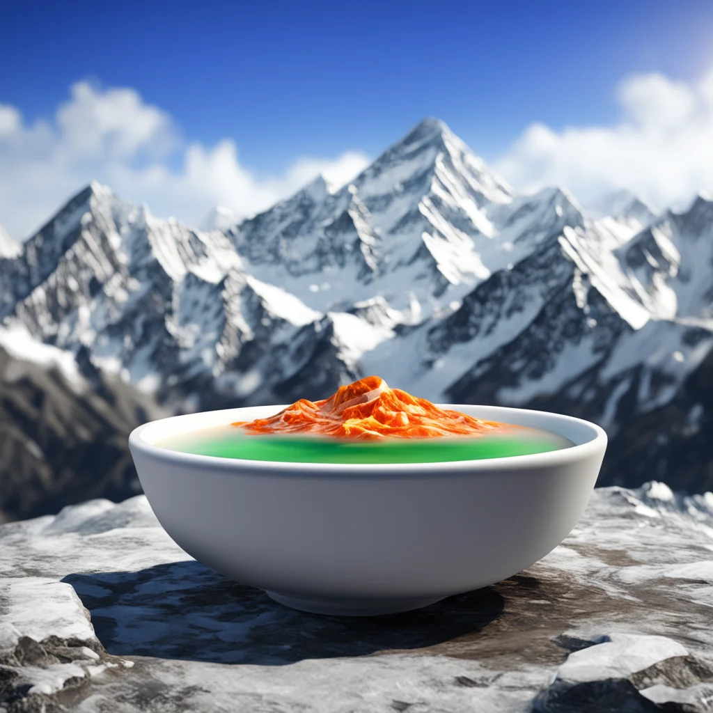 A soup bowl containing a portal to the top of Mount Everest Digital art unreal engine