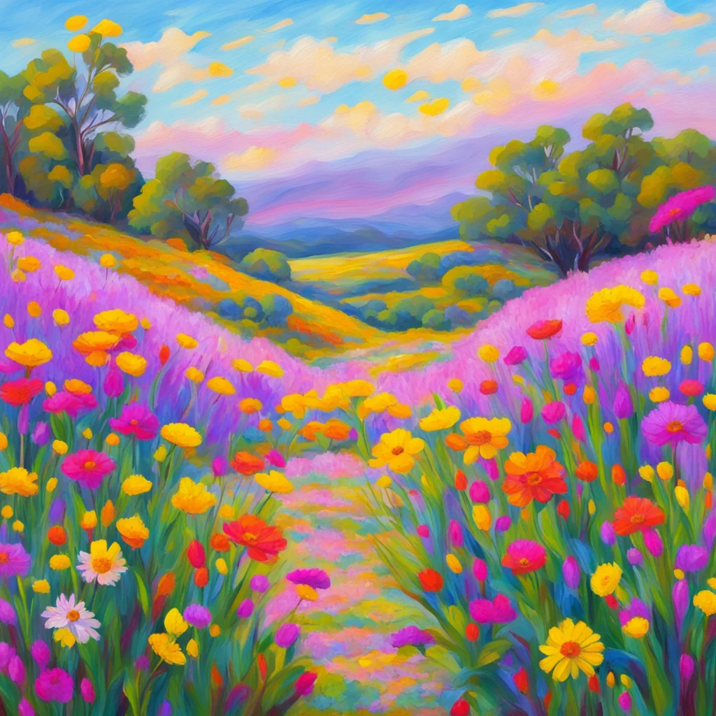 A valley of native Australian flowers impressionist style —ar 916