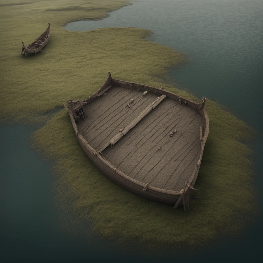 A viking longboat burial site near the North Sea seen from above Atmospheric Cinematic realism ar 169
