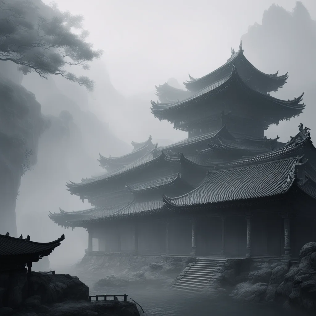 Ancient Chinese buildings fog clear tones by Noah Bradley ar 916
