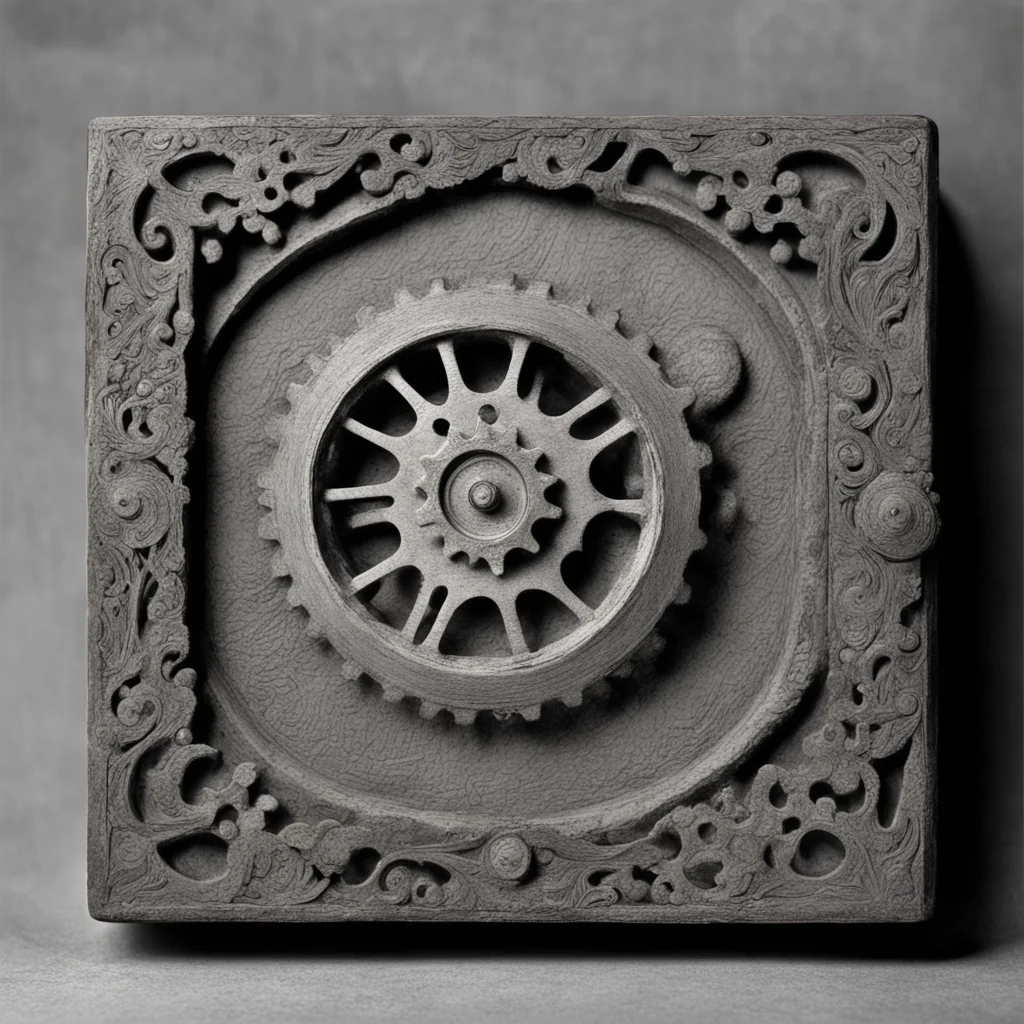 Ancient baroque Christian Relic box with of cogs and wheels ornate carved hair high detail render Tintype by Ansel Adams