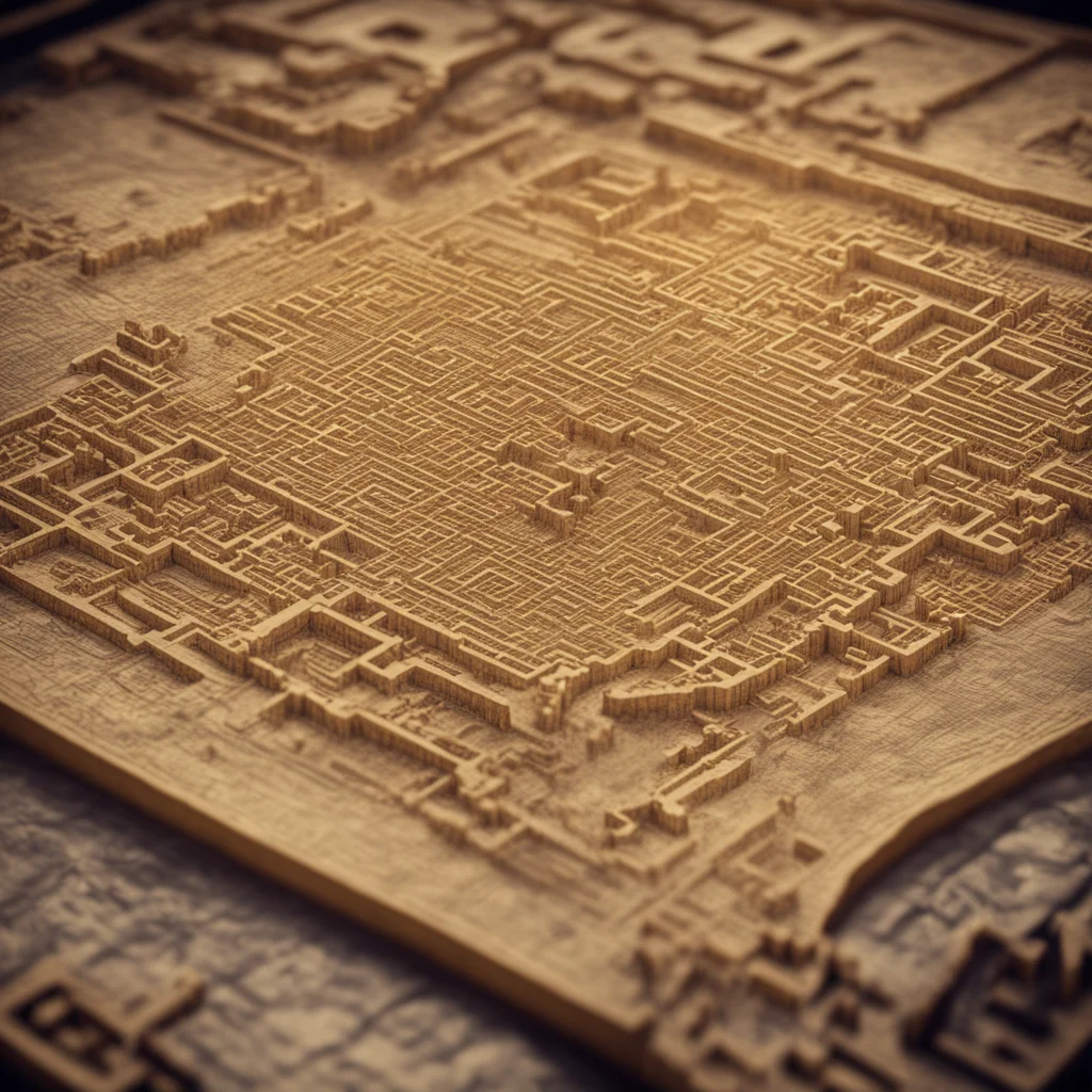 Ancient old map of complicated labyrinth 8k render cold complementer ultrarealistic photography cinematiccolor scheme1 yellow 04w 1792 h 1024